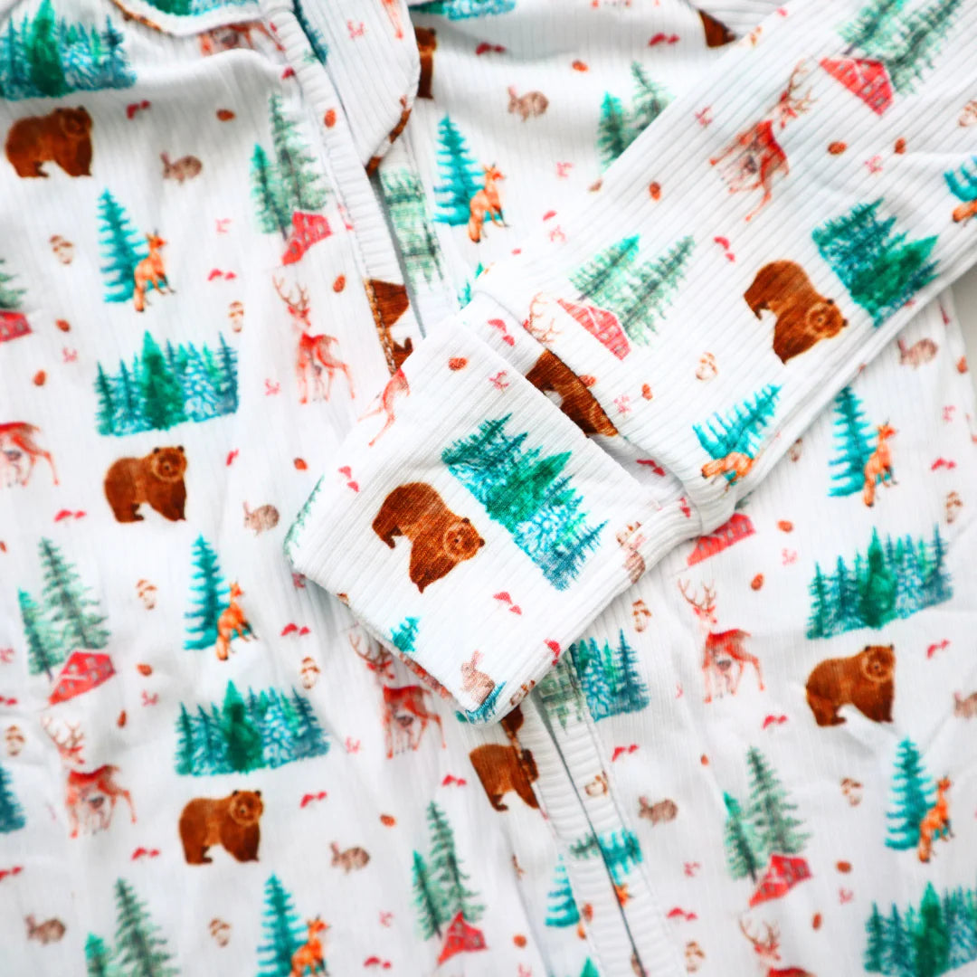 Zipper Bamboo Onesie- Woodland Animals