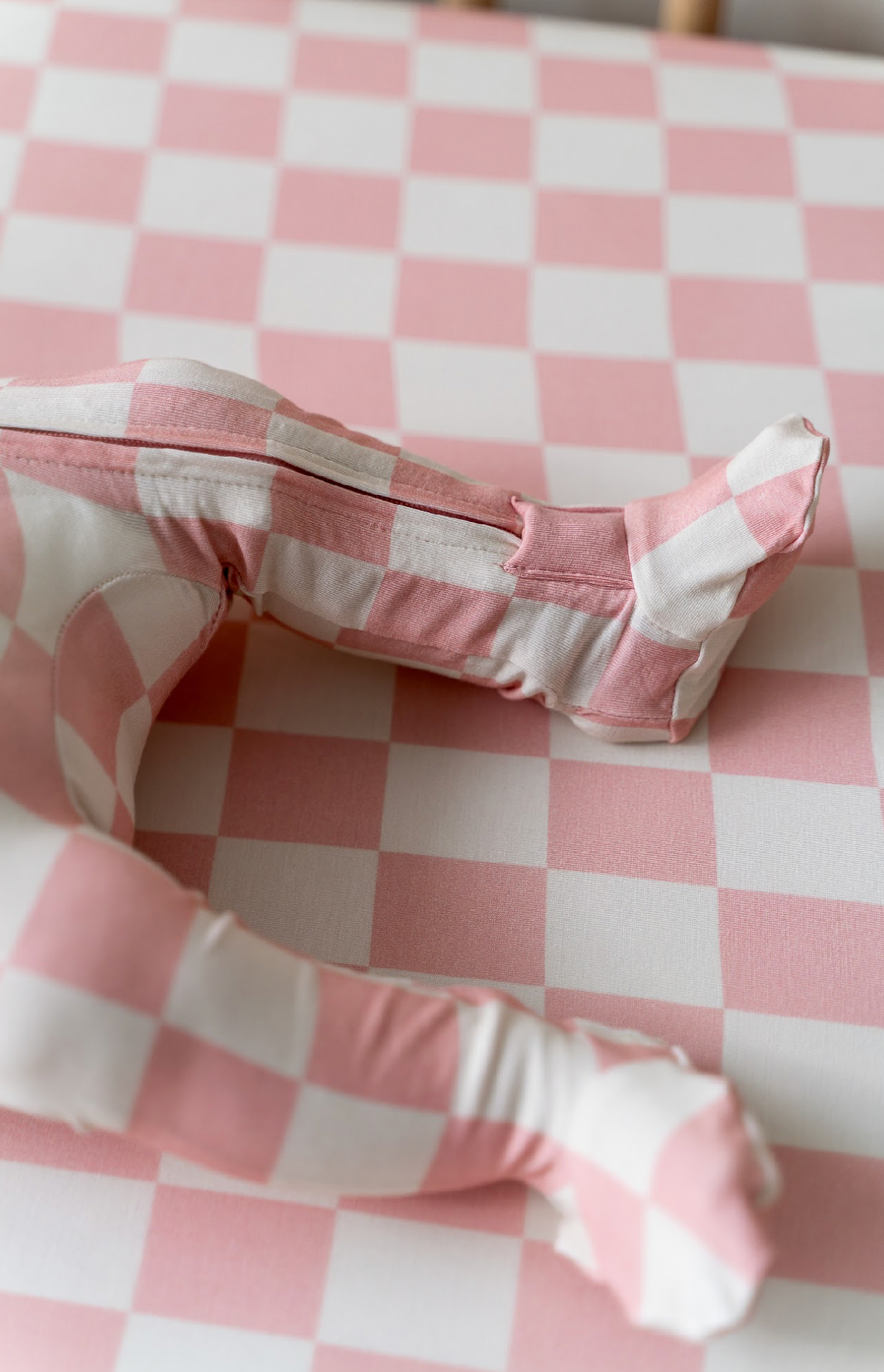 Footed Bamboo Sleeper- Blush Check