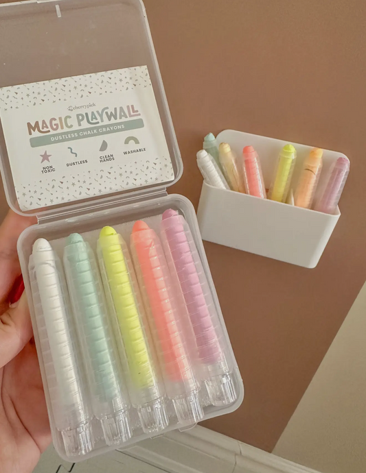 Dustless chalk crayons and magnetic holder- Neon