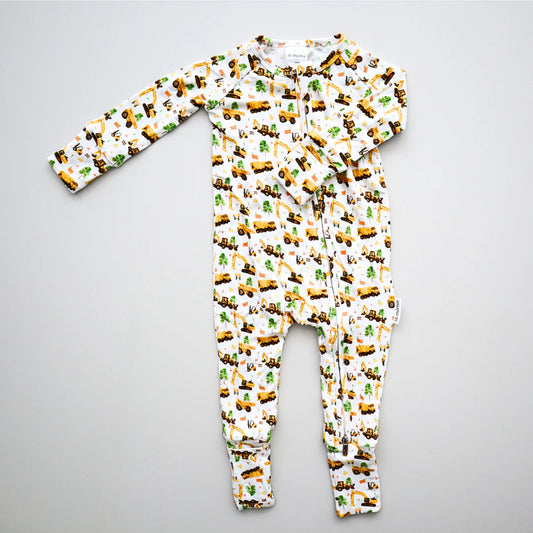 Zipper Bamboo Onesie- Construction Trucks