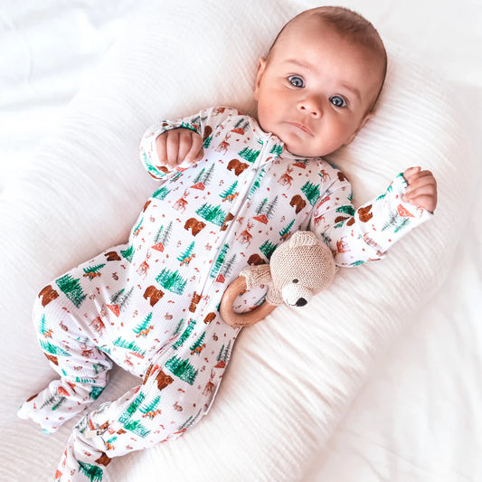 Zipper Bamboo Onesie- Woodland Animals