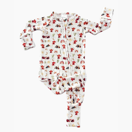 Zipper Bamboo Onesie- Highland Cows
