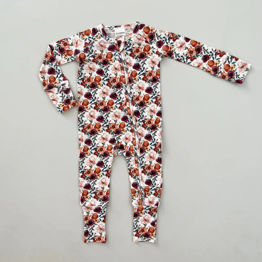 Zipper Bamboo Onesie- Floral Pumpkin