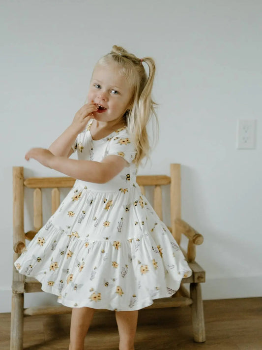 Short Sleeve Twirl Dress- Spring Bee