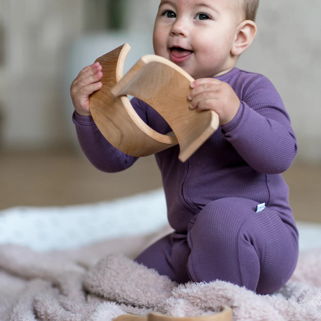 Ribbed Bamboo Footed Sleeper- Plum