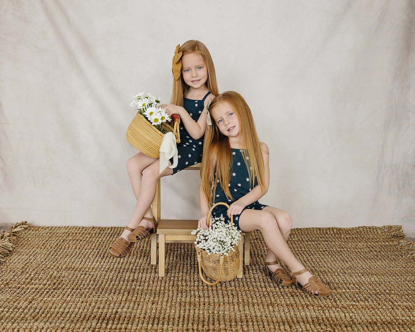 Navy Daisies Tank and Biker Shorts Set