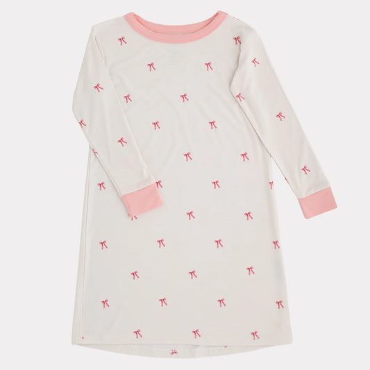 Bamboo long sleeve shirt dress/nightgown- Bows