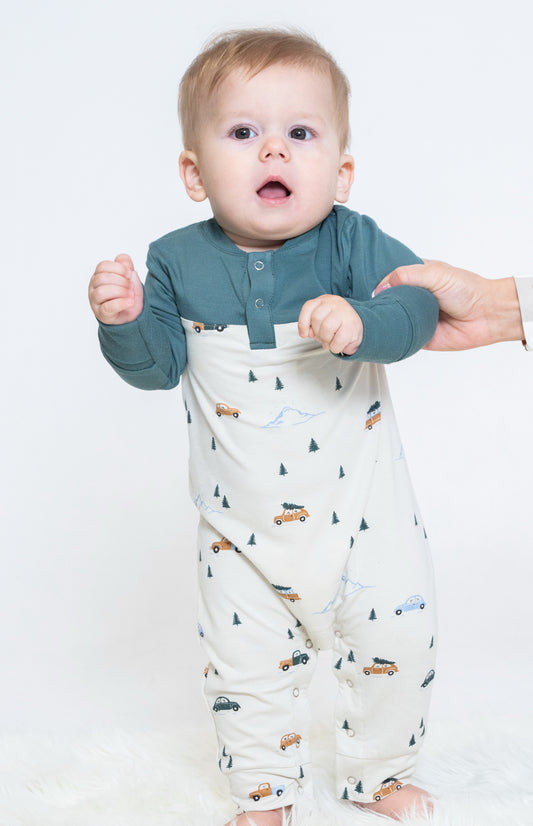 Long Sleeve Bamboo Romper- Winter Road Trip