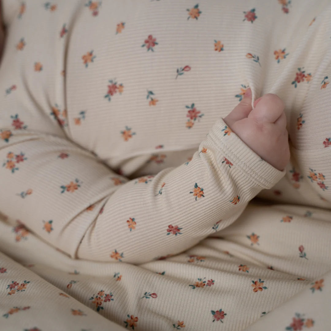 Sunrise Floral Ribbed Bamboo Footed Sleeper