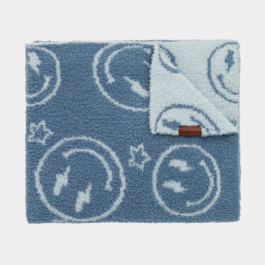 Toddler Size Plush blanket- Teal Smiley
