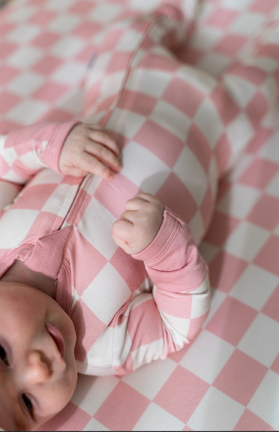 Footed Bamboo Sleeper- Blush Check