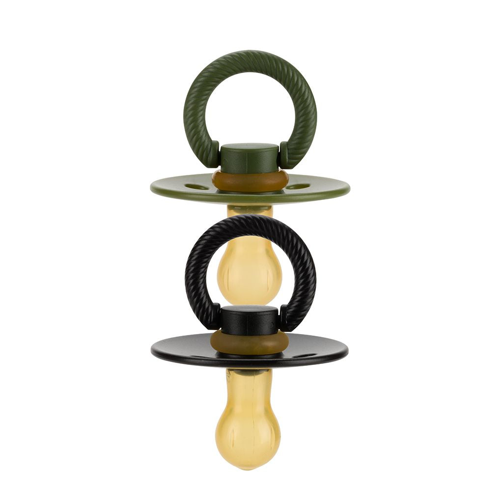 Itzy Soother™ Natural Rubber Paci Set- Camo & Midnight (0-6m)