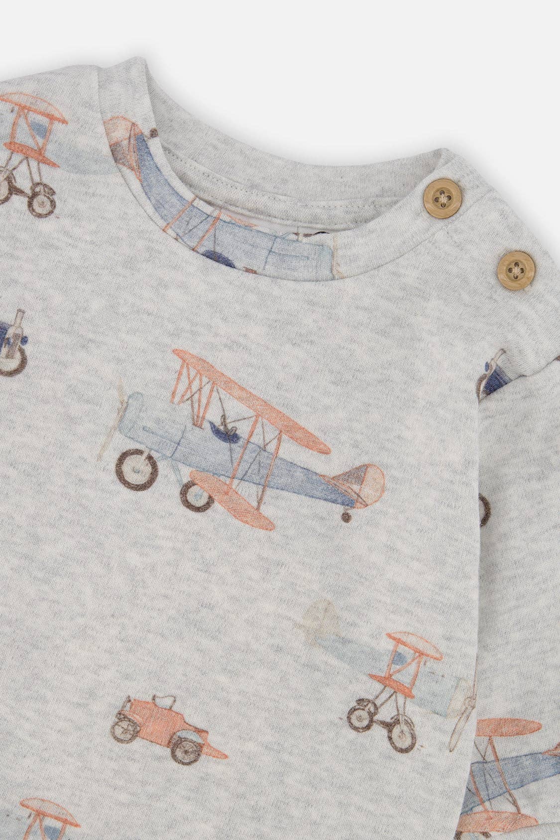 Organic Cotton Pants And Top Set Beige Printed Airplanes