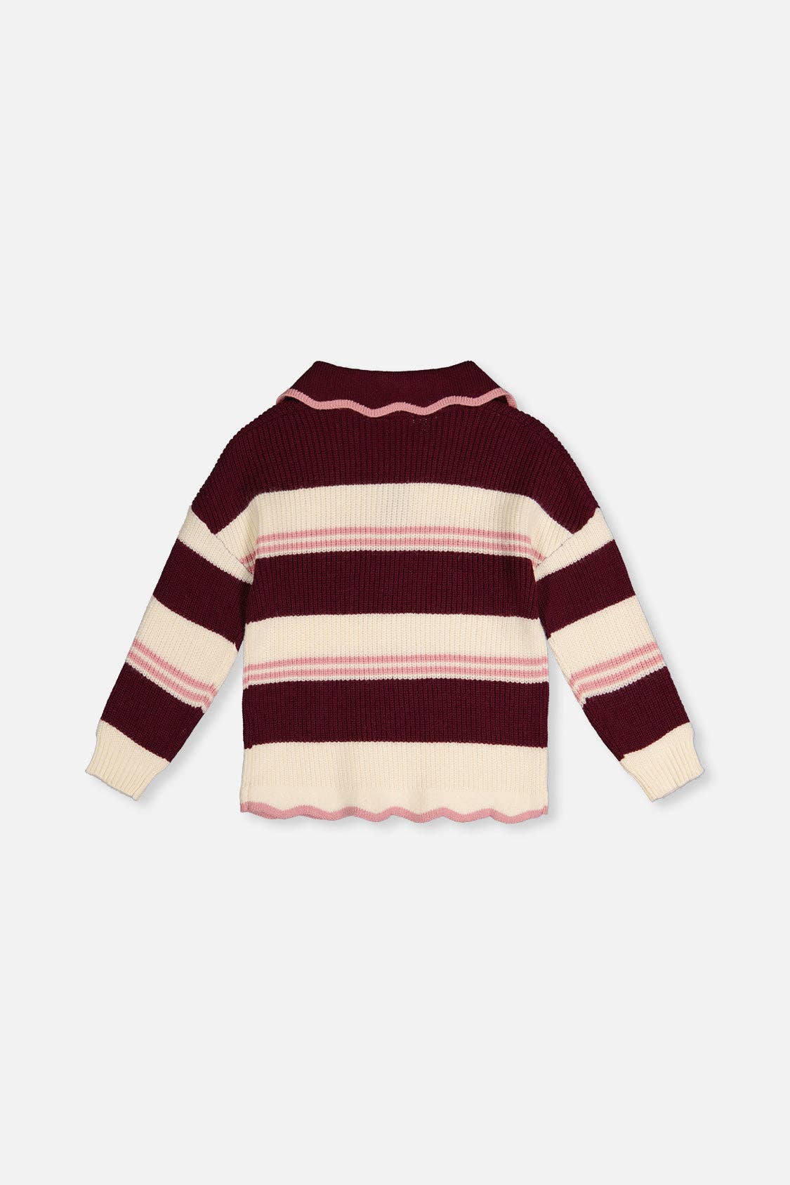 Scalloped Collar Sweater Red And White Stripes